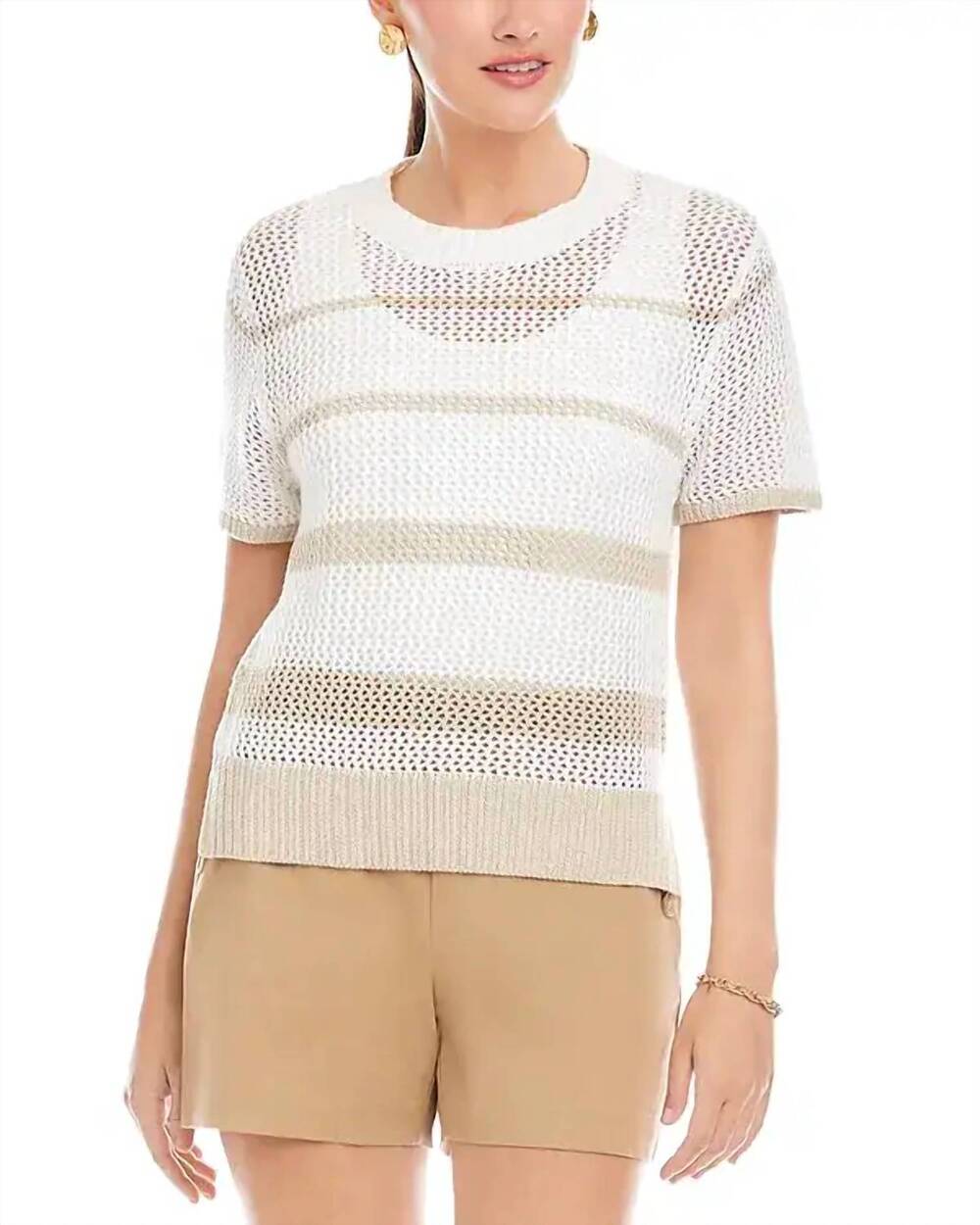 NEW FIFTEEN TWENTY faye crochet sweater top in cream/khaki